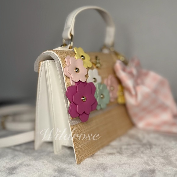 Betsey Johnson spring Floral flowers butterfly pink gingham bow satchel bag - Picture 9 of 11